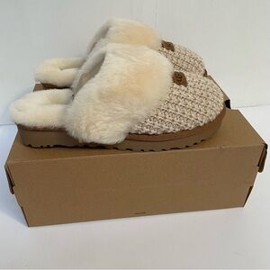 UGG Cream Cozy Knit Slippers NWT In Box